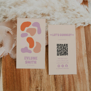 Retro Pink Orange QR Code Abstract Groovy Girly  Business Card