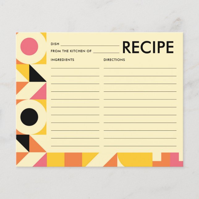 Retro Pink Orange Yellow Bridal Shower Recipe Card (Front)