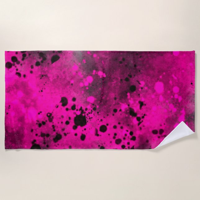 Retro Pink Paint Splatter  Beach Towel (Front)