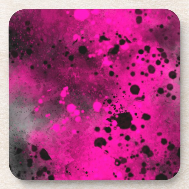 Retro Pink  Paint Splatter Plastic  Coaster (Front)