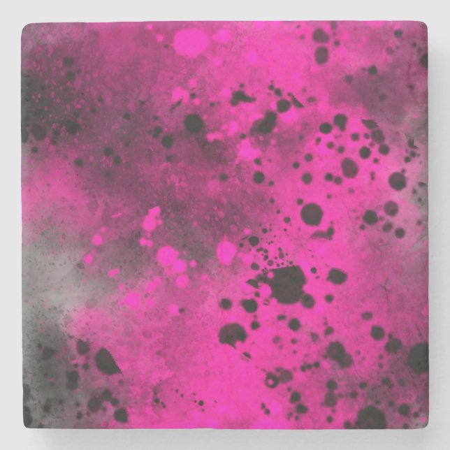 Retro Pink Paint Splatter  Stone Coaster (Front)