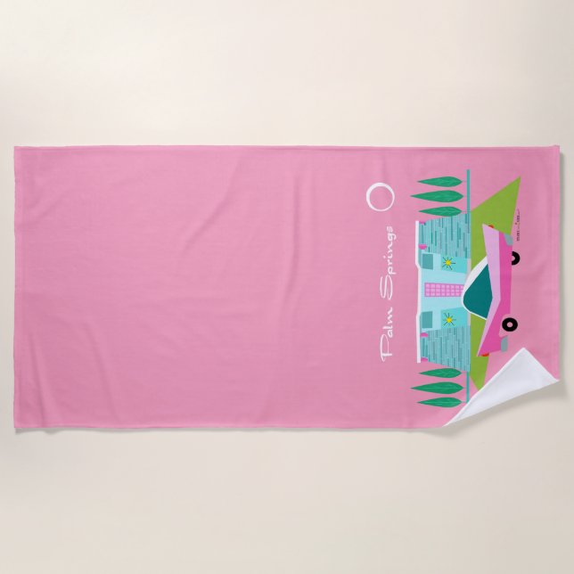 Retro Pink Palm Springs Beach Towel (Front)