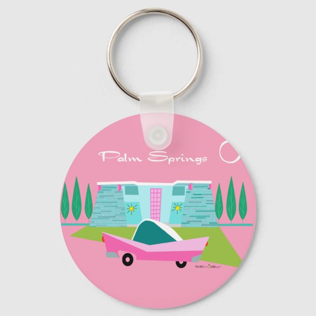Retro Pink Palm Springs Button Keychain (Front)