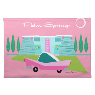 Retro Pink Palm Springs Cloth Placemat