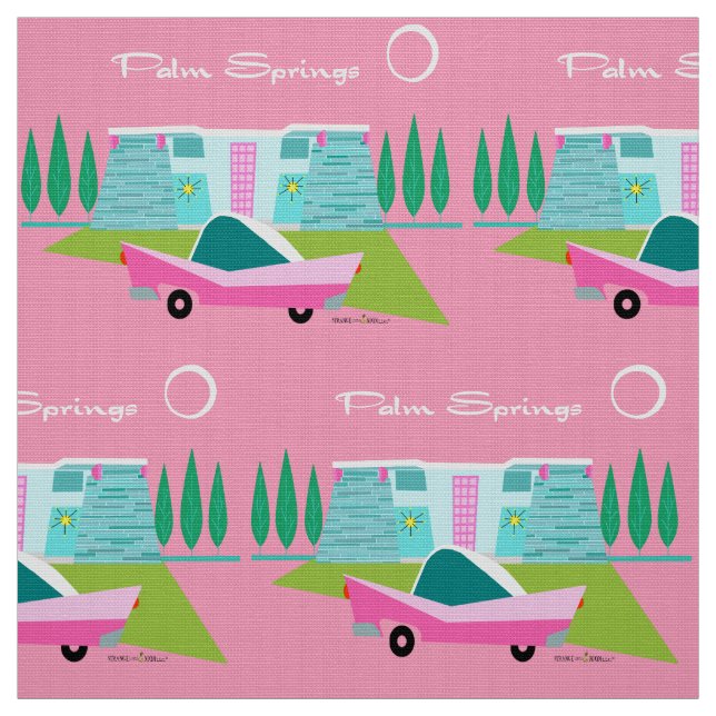 Retro Pink Palm Springs Fabric (Swatch)