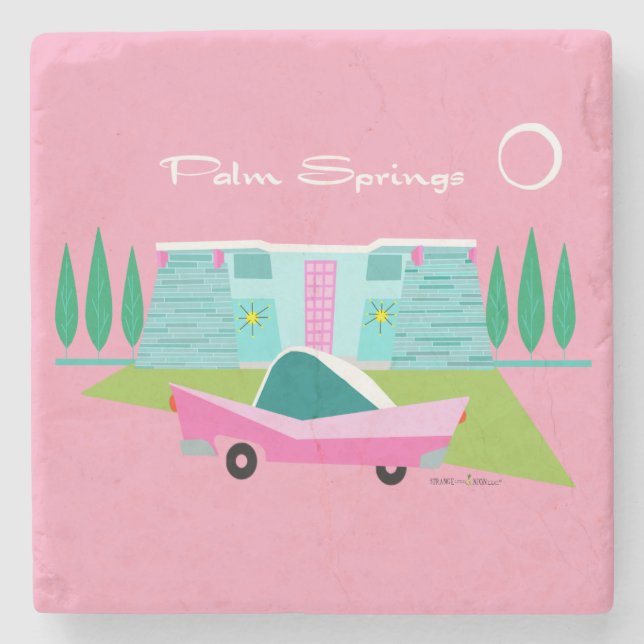Retro Pink Palm Springs Stone Coaster (Front)
