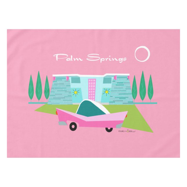 Retro Pink Palm Springs Tablecloth (Front (Horizontal))