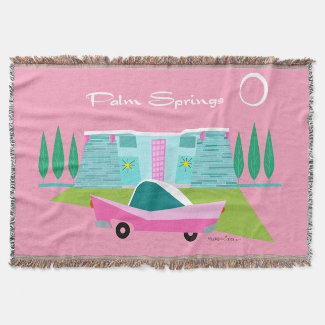 Retro Pink Palm Springs Throw Blanket (Front)