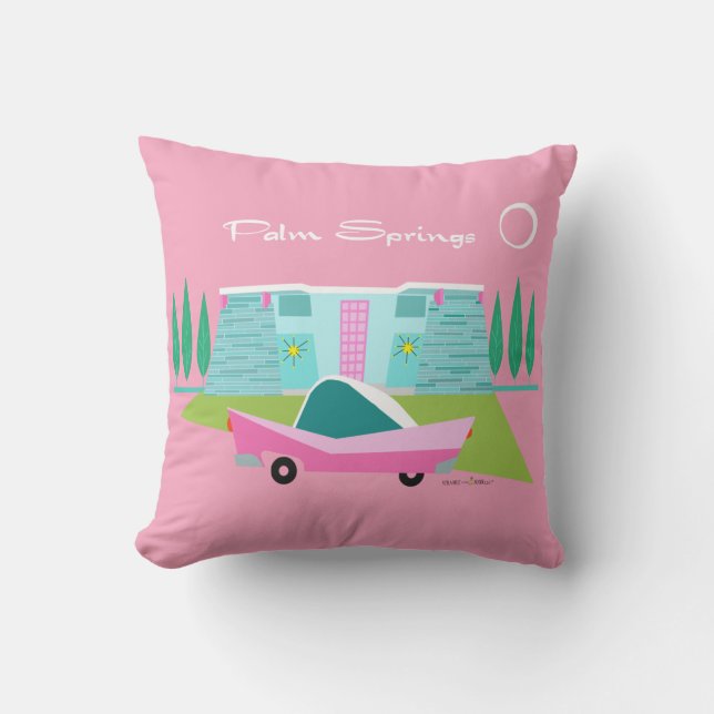 Retro Pink Palm Springs Throw Pillow (Front)