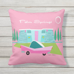 Retro Pink Palm Springs Throw Pillow
