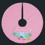 Retro Pink Palm Springs Tree Skirt<br><div class="desc">Between the pink background, turquoise mid century modern home, and the classic 1950s car, this design couldn’t be more Palm Springs if it said it in the clouds. Oh, wait, it does say it in the clouds! The blue and teal stone of the house is offset by the sputnik light...</div>