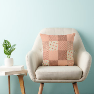 Retro Pink Patchwork Throw Pillow