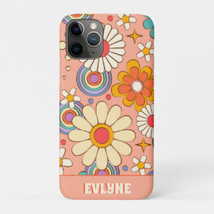 Retro Pink  Peach Orange Groovy Floral Trendy iPhone 11 Pro Case