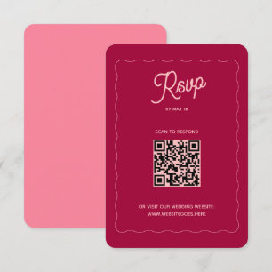 Retro Pink Peach Wave Frame QR Code Wedding Online RSVP Card