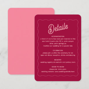 Retro Pink Peach Wave Frame Wedding Details Enclosure Card