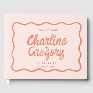 Retro Pink PeachyHandwriting Wedding  Guest Book