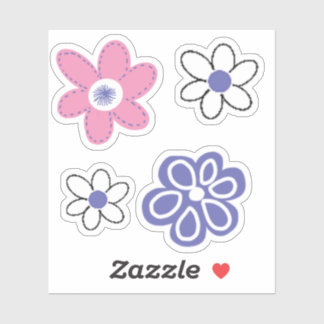 Retro Pink Periwinkle Lavender White Flowers