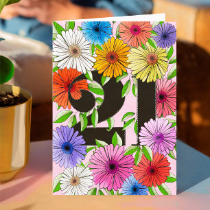 Retro Pink Personalized 21st Birthday Floral Card