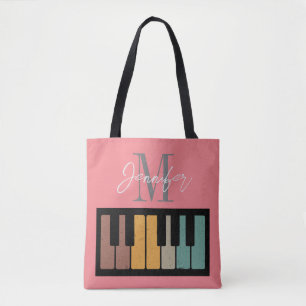 Retro Pink Piano Monogram Name Personalized Tote Bag