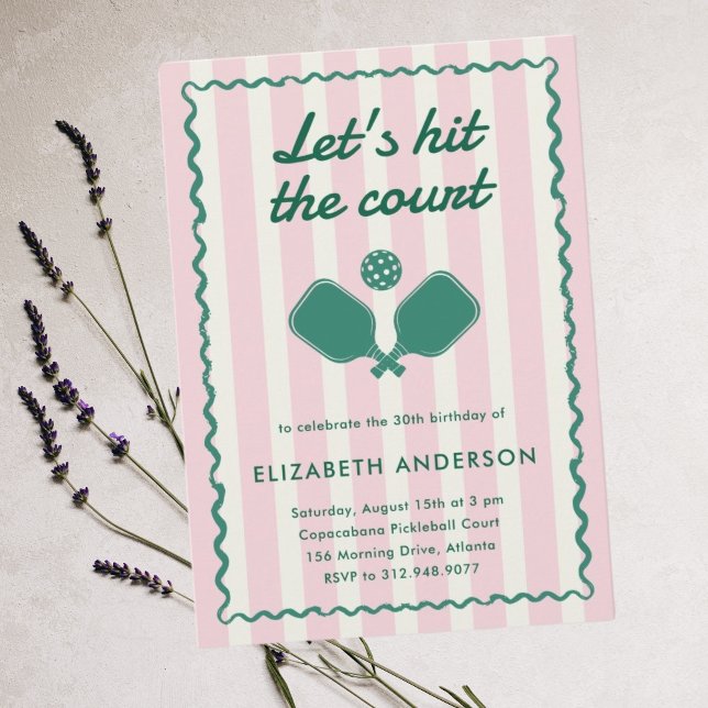 Retro Pink Pickleball Elegant Birthday Party Invitation (Creator Uploaded)