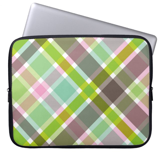 Retro Pink Plaid Checks Pattern Chic Laptop Sleeve (Front)