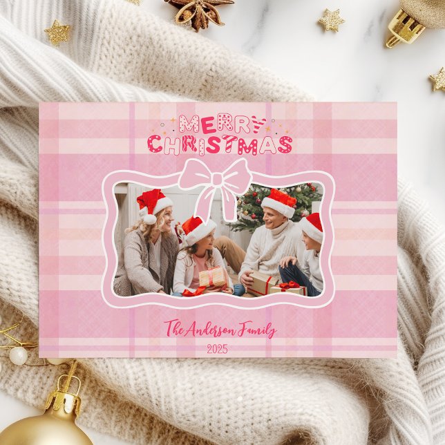 Retro Pink Plaid Whimsical Holiday  Card (Creator Uploaded)
