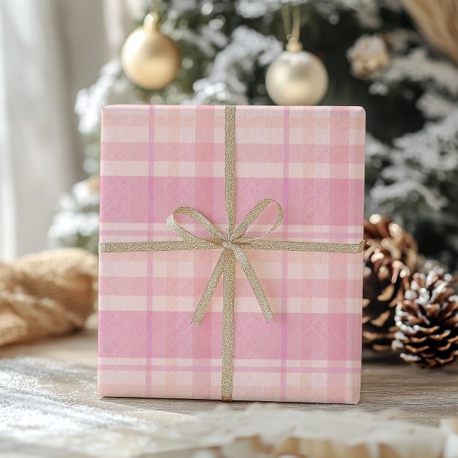 Retro Pink Plaid Whimsical Holiday  Wrapping Paper (Creator Uploaded)