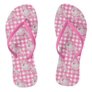 Retro Pink Poodle And Gingham Flip Flops