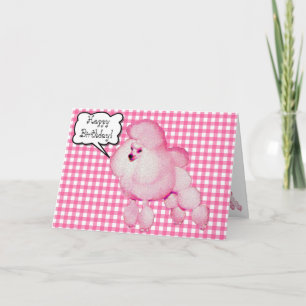 Retro Pink Poodle Gingham Birthday Greeting Card