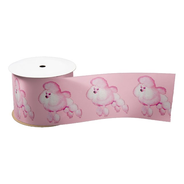Retro Pink Poodle Satin Craft Ribbon (Spool)