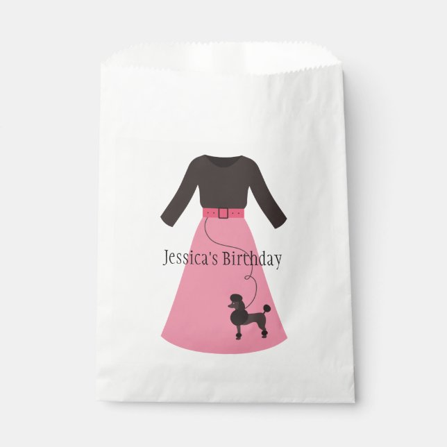 Retro Pink Poodle Skirt Customizable Favour Bag (Front)