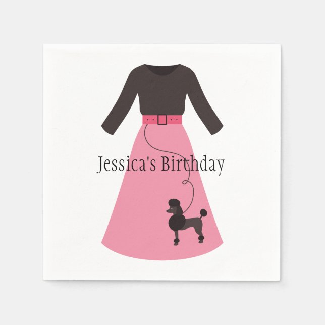 Retro Pink Poodle Skirt Customizable Napkin (Front)