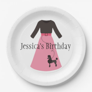 Retro Pink Poodle Skirt Paper Plate