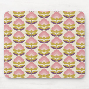 Retro Pink & Purple Floral Pattern Mouse Pad