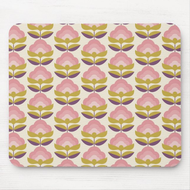 Retro Pink & Purple Floral Pattern Mouse Pad (Front)