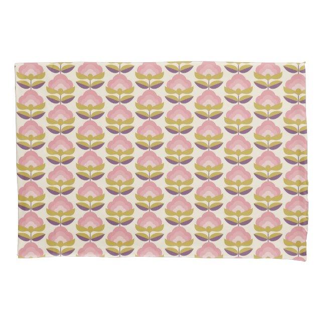 Retro Pink & Purple Floral Pattern Pillowcase (Front-Left)