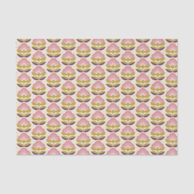 Retro Pink & Purple Floral Pattern Tissue Paper (Front)