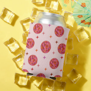 Retro Pink Purple Orange Disco Balls Pattern  Can Cooler