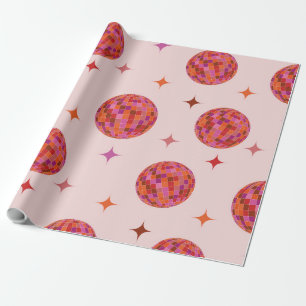 Retro Pink Purple Orange Disco Balls with Stars  Wrapping Paper