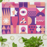Retro Pink Purple Wine Bauhaus Pattern Kitchen Towel<br><div class="desc">Retro Pink Purple Wine Bauhaus Pattern Wine Kitchen Towels features a vintage wine pattern in pink,  purple and white. Perfect gifts for wine lovers for birthdays,  bridal showers,  celebrations,  thank you gifts,  staff,  Christmas and holiday gifts. Created by Evco Studio www.zazzle.com/store/evcostudio</div>
