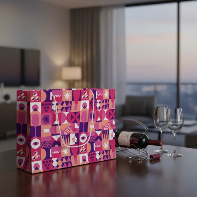 Retro Pink Purple Wine Bauhaus Pattern Large Gift Bag (Creator Uploaded)