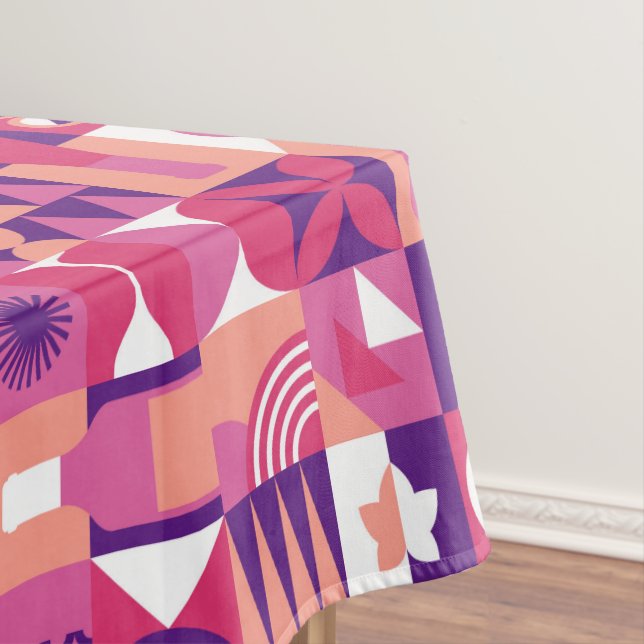 Retro Pink Purple Wine Bauhaus Pattern Tablecloth (In Situ)