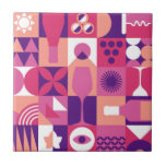 Retro Pink Purple Wine Bauhaus Pattern Tile<br><div class="desc">Retro Pink Purple Wine Bauhaus Pattern Decorative Tile features a vintage wine pattern in pink, purple and white. Perfect gifts for wine lovers for birthdays, celebrations, thank you gifts, Mother's Day, Christmas and holiday gift wrapping. Created by Evco Holidays www.zazzle.com/store/evcoholidays</div>