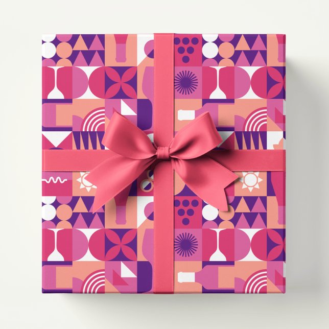 Retro Pink Purple Wine Bauhaus Pattern Wrapping Paper (Creator Uploaded)
