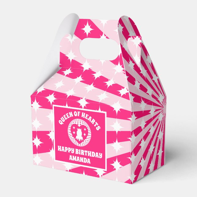 Retro Pink Queen Of Hearts Birthday Party Favor Box (Back Side)