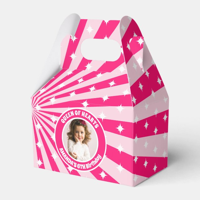 Retro Pink Queen Of Hearts Birthday Party Photo Favor Box (Front Side)