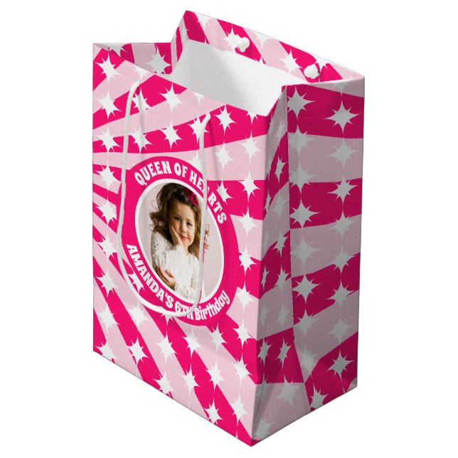 Retro Pink Queen Of Hearts Birthday Photo Medium Gift Bag (Front Angled)