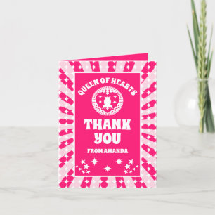 Retro Pink Queen Of Hearts Birthday Thank You Card