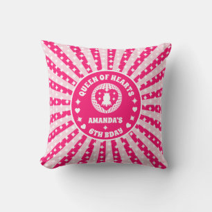 Retro Pink Queen Of Hearts Birthday Throw Pillow
