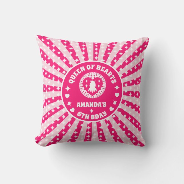 Retro Pink Queen Of Hearts Birthday Throw Pillow (Front)